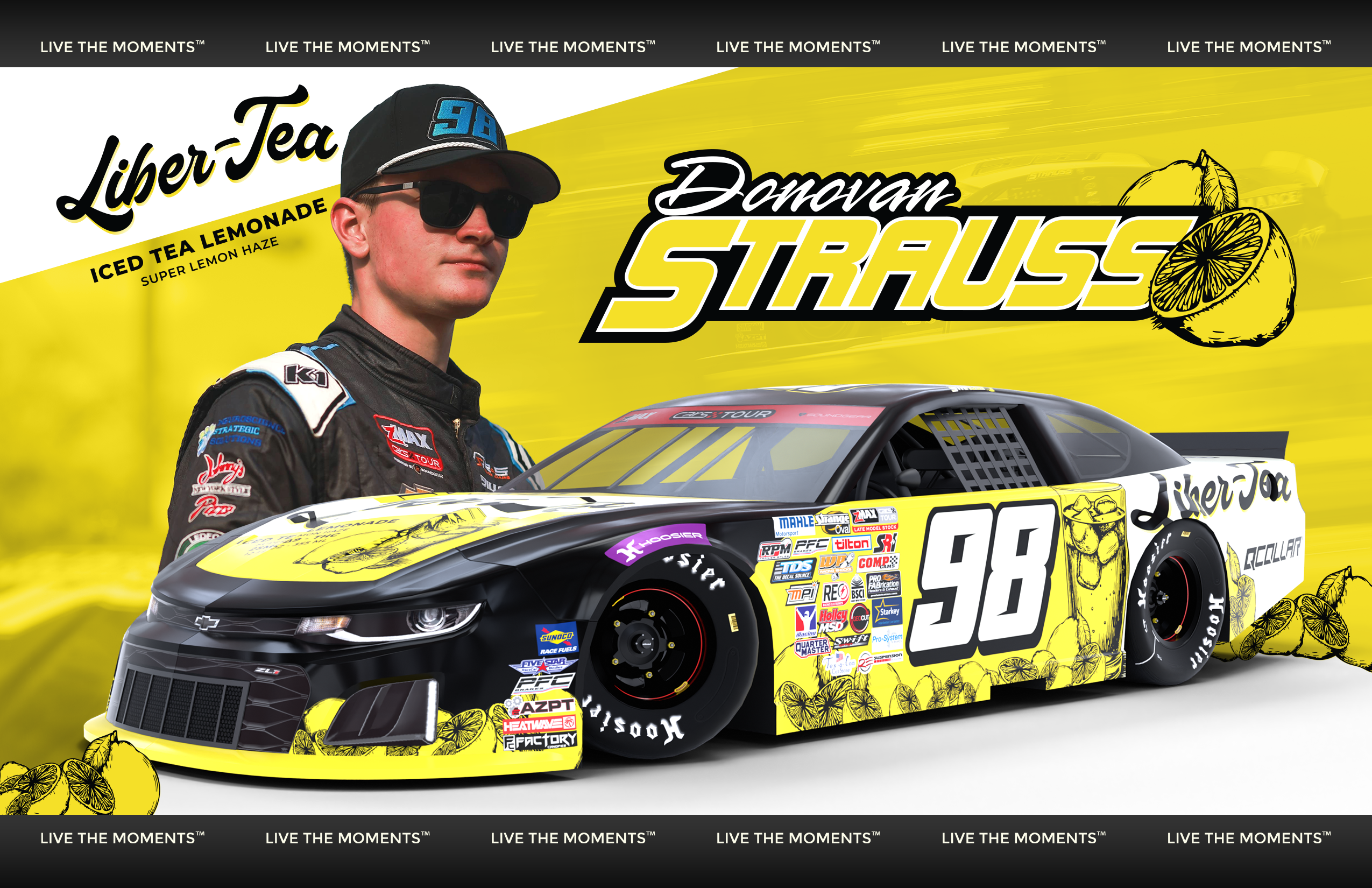 Donovan Strauss #98 race car featuring Liberty In a Can™ Liber-Tea™ sponsorship
